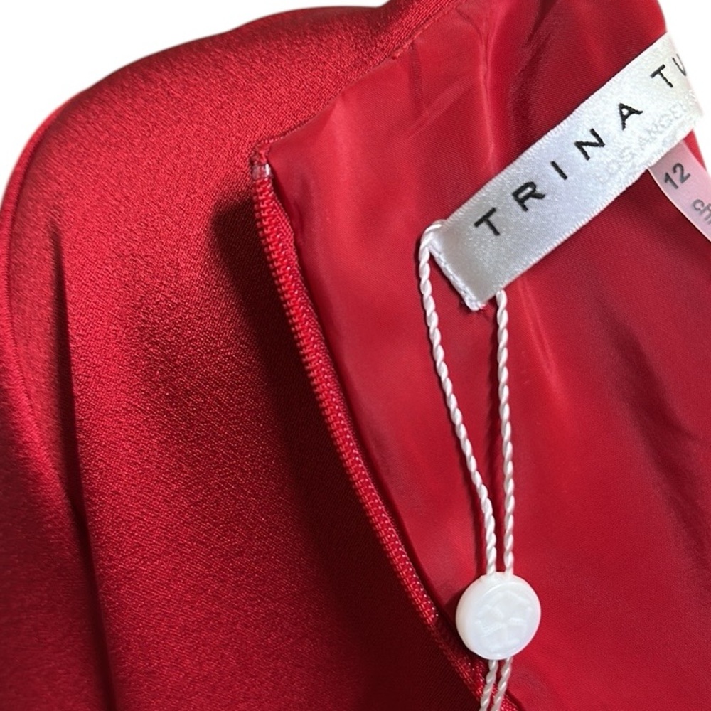 Trina Turk Ruby Red Shimmer 3 Quarter Sleeve Lined Zip Back Moment Dress Size 12 - Picture 7 of 12